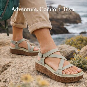 Teva Madera Platform Sandal Women 11 Eucalyptus Green Leather Wedge Comfort EUC